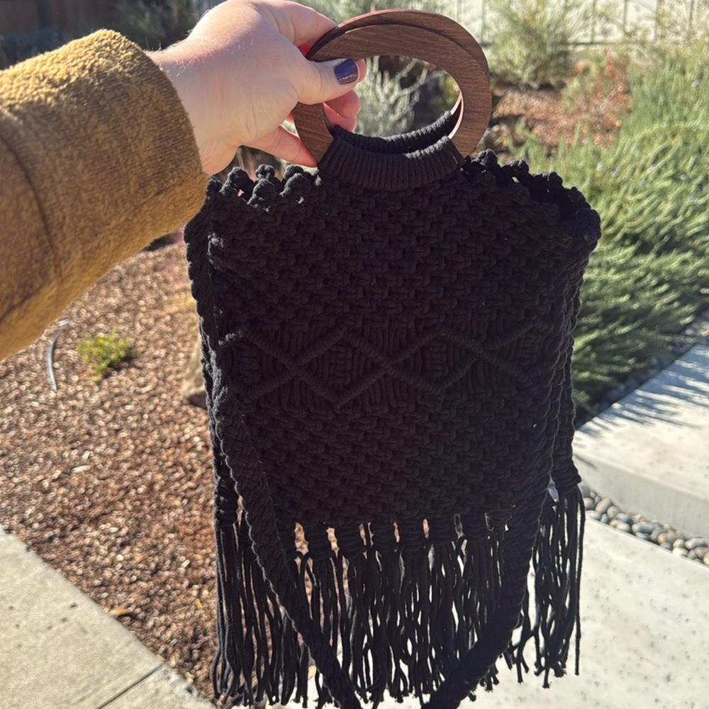 Danielle Nicole Black Crocheted Shoulder Handbag - image 1